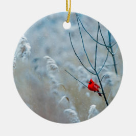 Red Cardinal in Winter Nature Foto von Christmas Keramik Ornament