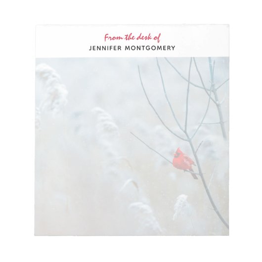 Red Cardinal in Winter Nature Foto von Christmas Notizblock (Vorderseite)