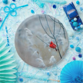 Red Cardinal in Winter Nature Foto von Christmas Pappteller (Party)