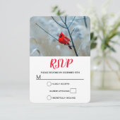 Red Cardinal in Winter Nature Foto von Christmas RSVP Karte (Stehend Vorderseite)