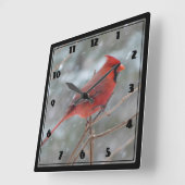 Red cardinal in Winter Quadratische Wanduhr (Winkel)