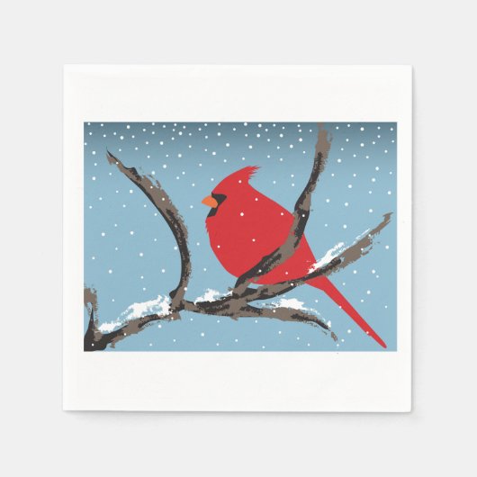 Red Cardinal On A Branch Paper Napkins Serviette (Vorderseite)