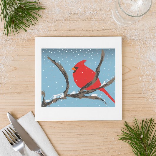 Red Cardinal On A Branch Paper Napkins Serviette