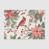 Red Cardinal on a Branch with Poinsettias Seidenpapier (Vorderseite)