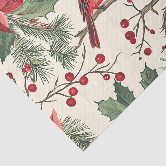 Red Cardinal on a Branch with Poinsettias Seidenpapier (Ausschnitt)