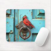 Red Cardinal On a Rusty Door Knocker Mousepad (Mit Mouse)