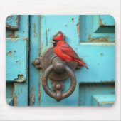 Red Cardinal On a Rusty Door Knocker Mousepad (Vorne)