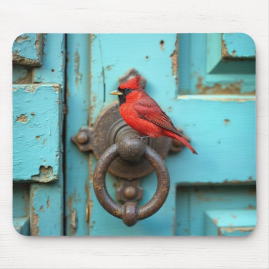 Red Cardinal On a Rusty Door Knocker Mousepad (Vorne)