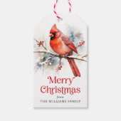Red cardinal on winter branch watercolor geschenkanhänger (Vorderseite)