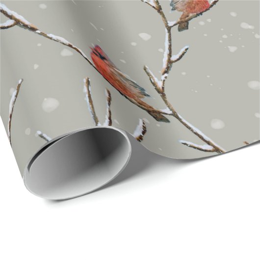 Red Cardinal Perched on a Tree Branch Wrapping Pap Geschenkpapier (Rolleneckpunkt)