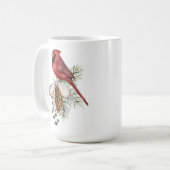 Red Cardinal, Pine Cones, Branch, Ribbon Christmas Kaffeetasse (Vorderseite Links)
