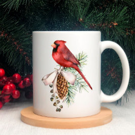 Red Cardinal, Pine Cones, Branch, Ribbon Christmas Kaffeetasse