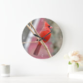 Red Cardinal Round Wall Clock Große Wanduhr (Zuhause)