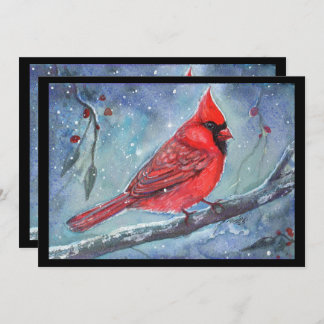 Red cardinal watercolor design by Renee Lavoie Feiertagskarte