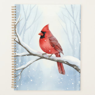 Red Cardinal Watercolor Winter Forest Academic Planer
