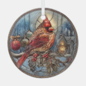 Red Cardinal Winter Scene with Holly Ornament Aus Glas (Vorderseite)