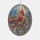 Red Cardinal Winter Scene with Holly Ornament Aus Glas (Vorderseite Rechts)