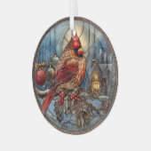 Red Cardinal Winter Scene with Holly Ornament Aus Glas (Vorderseite links)