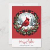 Red Cardinal with Holly Berries Feiertagskarte (Vorderseite)