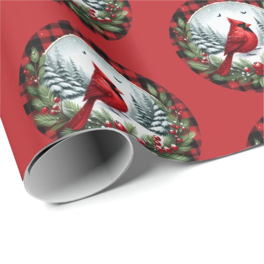 Red Cardinal with Holly Berries Geschenkpapier (Rolleneckpunkt)