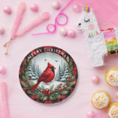 Red Cardinal with Holly Berries Pappteller (Party)