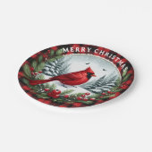 Red Cardinal with Holly Berries Pappteller (Schrägansicht)