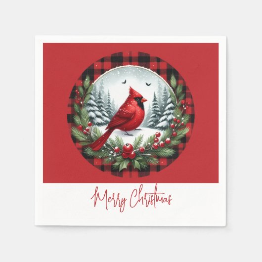 Red Cardinal with Holly Berries Serviette (Vorderseite)
