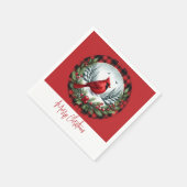 Red Cardinal with Holly Berries Serviette (Ecke)