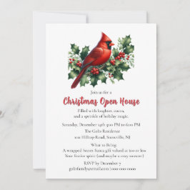 Red Cardinal with Holly Christmas  Open House  Einladung