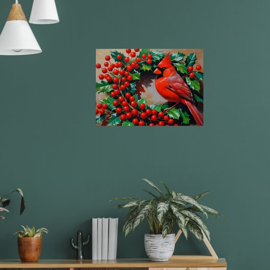 Red Cardinal with Wreath Poster (Wohnzimmer 1)