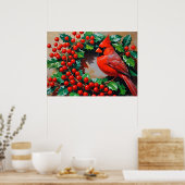 Red Cardinal with Wreath Poster (Küche)