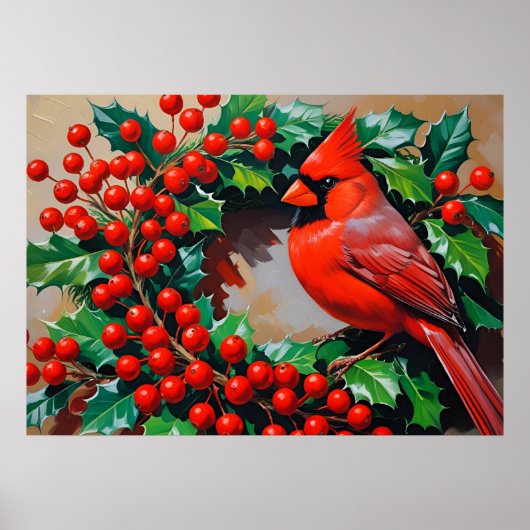 Red Cardinal with Wreath Poster (Vorne)