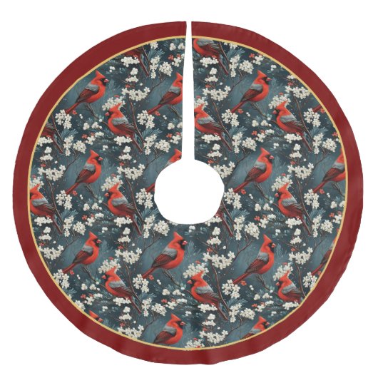 Red Cardinals Christmas Tree Skirt Polyester Weihnachtsbaumdecke (Vorderseite)
