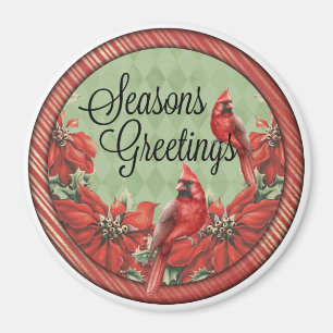 Red Cardinals Seasons Greetings Magnet