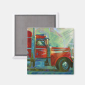 RED CARGO TRUCK BIG RIG TRUCKERS Magnet (Vorderseite/Rückseite)