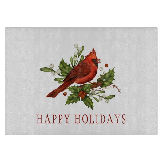 Red Carinal Holly Berries Mistletoe Weihnachten Schneidebrett (Vorderseite)