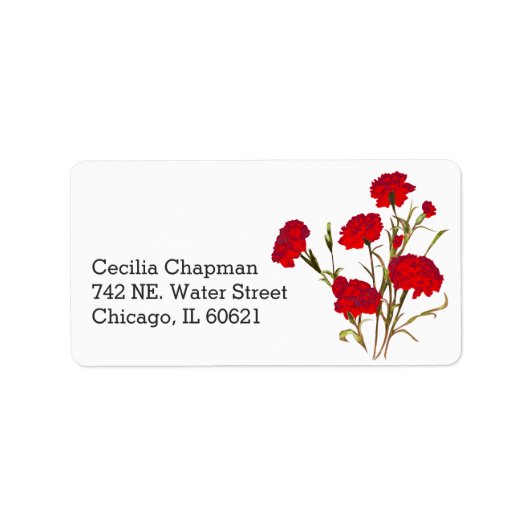 Red Carnation Blume Personalisierte Rücksendeadres Adressaufkleber (Vorne)