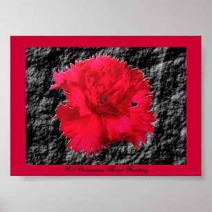 Red Carnation Floral Fantasy Print Poster