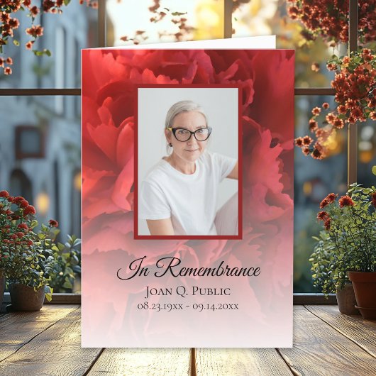 Red Carnation Floral Funeral Service Folded Programm