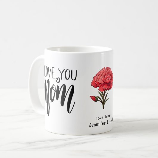Red Carnation I Liebe You Mama Kaffeetasse (Vorderseite Links)