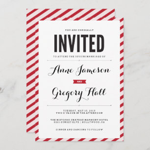 Red Carnival Stripes Moderne Hochzeitsreise Einladung