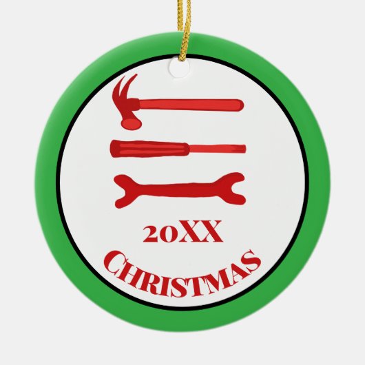 Red Carpenters Tools 2025 Weihnachten Keramik Ornament (Vorne)