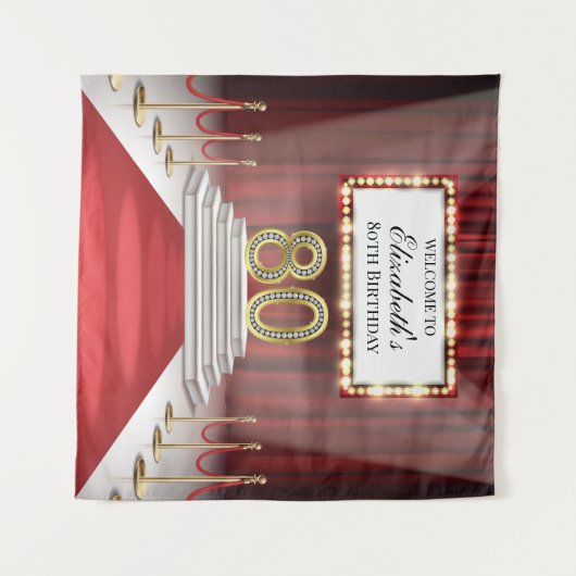 Red Carpet 80th Birthday Backdrop banner Wandteppich (Vorderseite (Horizontal))