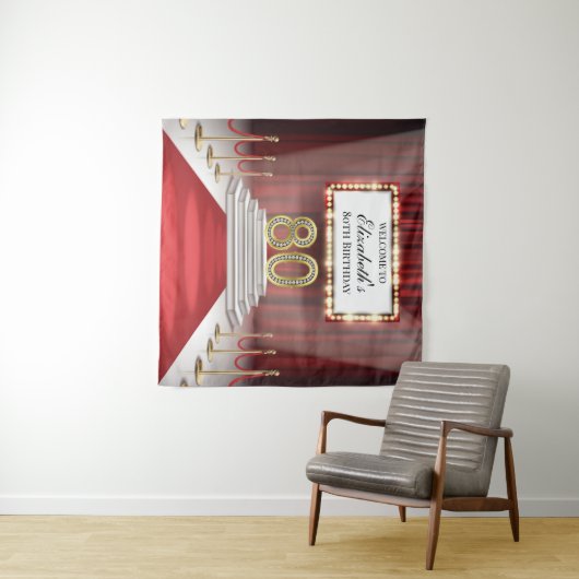 Red Carpet 80th Birthday Backdrop banner Wandteppich (Beispiel (Horizontal))
