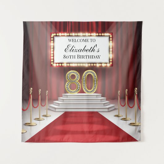 Red Carpet 80th Birthday Backdrop banner Wandteppich (Vorderseite)
