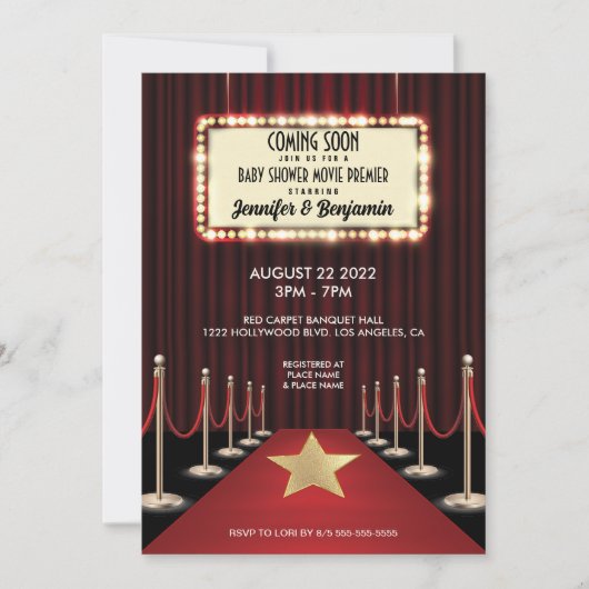 Red Carpet Hollywood Movie Premiere Baby Dusche Einladung (Vorderseite)