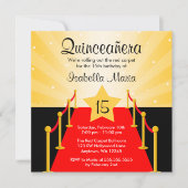 Red Carpet Hollywood Quinceanera Birthday Party Einladung (Vorderseite)