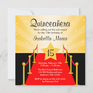 Red Carpet Hollywood Quinceanera Birthday Party Einladung