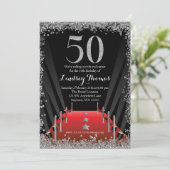 Red Carpet Hollywood Silver Glitzer 50. Geburtstag Einladung (Stehend Vorderseite)