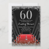 Red Carpet Hollywood Silver Glitzer 60. Geburtstag Einladung (Vorderseite)